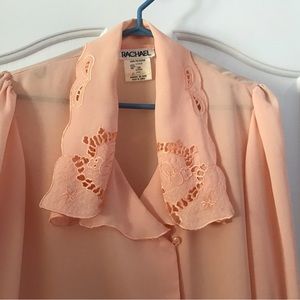 Beautiful Vintage RACHAEL BRAND Peach Long Sleeve Shawl Collar Blouse Si…